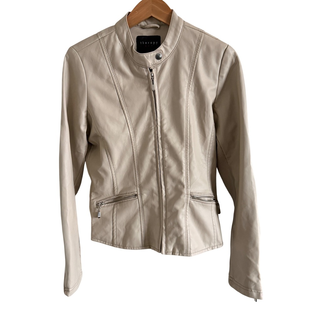 Therapy Womens‎ Faux Leather Moto Jacket Beige Leopard Lining Small NWT